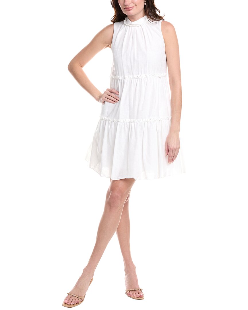 womens Tiered Linen-Blend A-Line Dress, 2, White